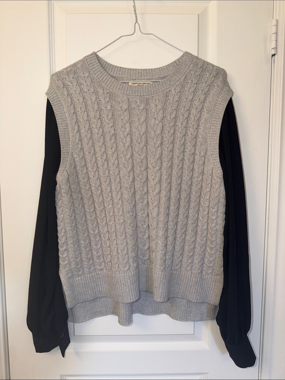 Christian Siriano Light Gray Cable Knit Sleeveless Sweater